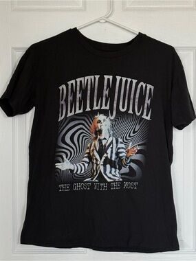 Beetlejuice sparkly Graphic Tee - Black with White Print
